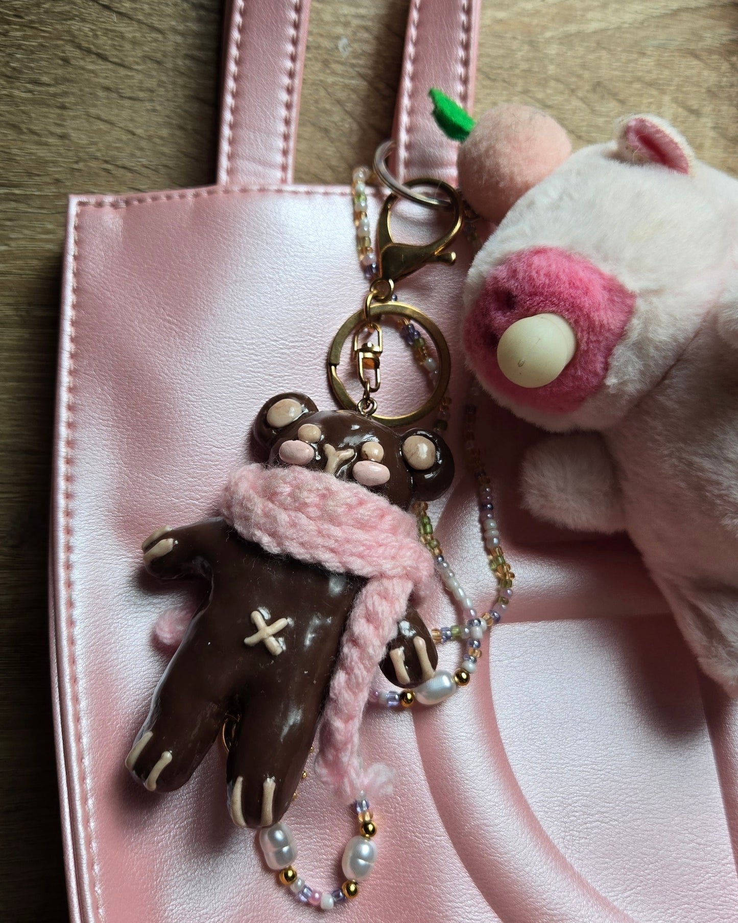 Pink Scarf Bear Keychain